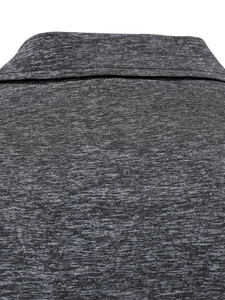 Detailed macro view of dark grey heathered fabric with double-needle stitching seams