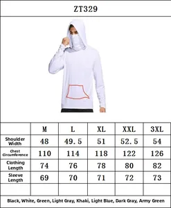 Size chart for model ZT329 outdoor sun protection jacket ranging from M to 3XL