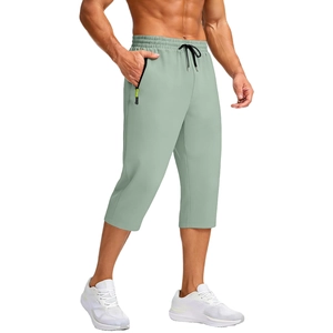 Men's lightweight quick-dry 3/4 sports shorts in light green with drawstring waist