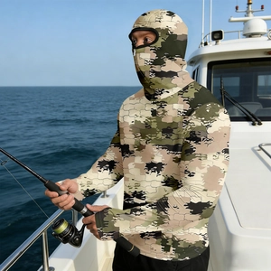Men's Outdoor Fishing Sun Protection Hoodie Camouflage Long Sleeve Shirt With Integrated Balaclava Face Mask Quick Dry Hooded Top