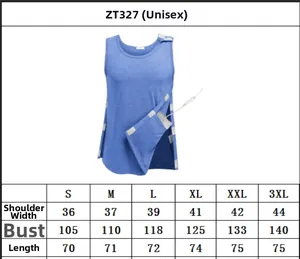 Unisex post-surgery adaptive shirt size chart showing S-3XL measurements in detail