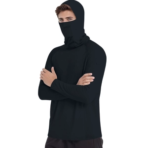 Men's lightweight ice silk sun protection jacket with hood and integrated face mask in black
