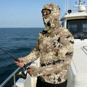 Men's camouflage ice silk sun protection hoodie with face mask for outdoor fishing