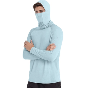 Men's ice silk sun protection jacket with hood and face mask in light blue color