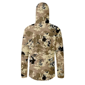 Back view of men's desert digital camouflage sun protection hoodie with breathable fabric