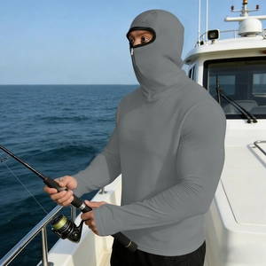 Men's ice silk fishing jacket featuring built-in face mask and hood for sun protection