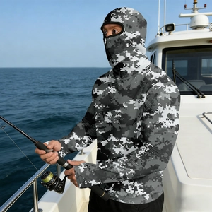 Men's ice silk camo sun protection jacket with balaclava hood for fishing outdoors