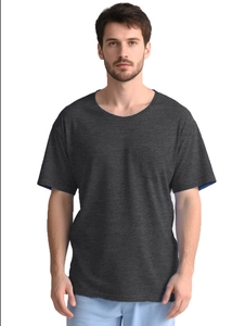 Vue de face du t-shirt post-opératoire gris foncé pour hommes avec poche poitrine pratique