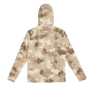 Detailed back view of men's desert camouflage ice silk sun protection jacket with hood