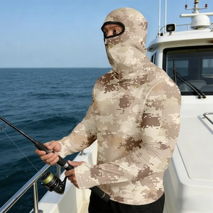 Men's camouflage ice silk sun protection hoodie for fishing and outdoor activities
