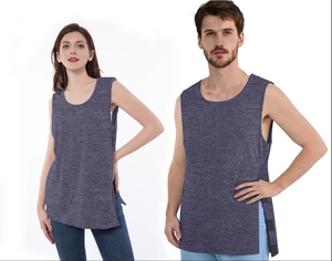 Detail view of adaptive shoulder surgery recovery shirt with easy side snap button closure