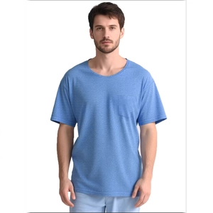 T-shirt post-opératoire adaptatif pour hommes bleu chiné avec boutons-pression