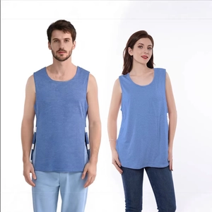 Unisex post-surgery adaptive shoulder surgery shirt in blue with side snap buttons