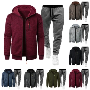 Heren jacquard trainingspak set met hoodie met rits en joggingbroek in bordeauxrood