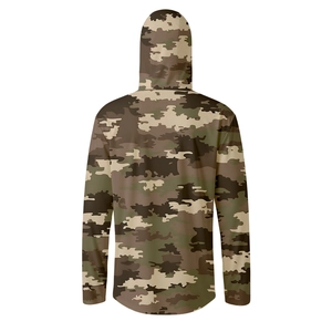 Rear view of camouflage sun protection hoodie with breathable ice silk fabric texture