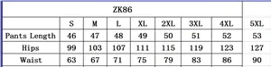 Detailed size chart for men's slim fit polo t-shirt and pants set from S to 5XL sizes