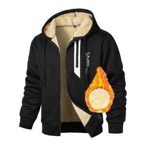 Sweat à capuche zippé pour homme, noir avec doublure polaire et imprimé numérique