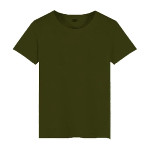 Flat lay detail of a dark green crew neck short sleeve cotton t-shirt for men