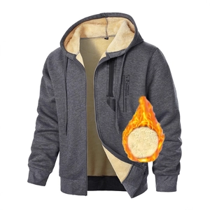 Sweat à Capuche Doublé Polaire pour Homme Épais Chaud Veste Cardigan à Fermeture Éclair Décontracté Imprimé Manteau Sherpa