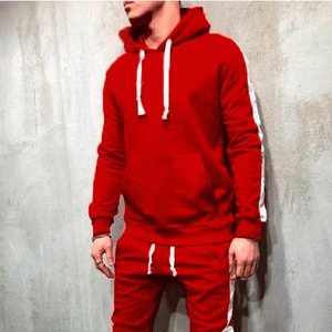 Survêtement rouge pour homme avec bandes latérales blanches et capuche ensemble de sport décontracté