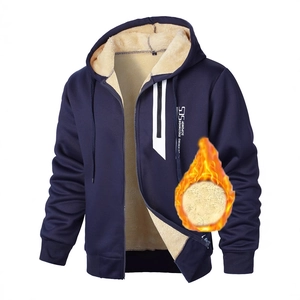 Veste à capuche bleu marine pour hommes avec doublure polaire chaude et imprimé