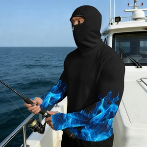 Close-up of men's ice silk fishing jacket with face mask and blue flame print