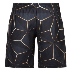 Detail der Herren-Sommershorts mit elastischem Bund und gelbem 3D-Geometriedruck