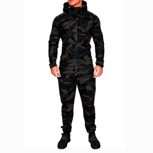 Survêtement de camouflage d'extérieur pour hommes avec sweat à capuche zippé et pantalon slim