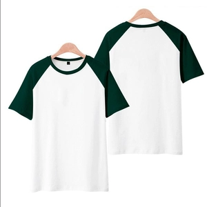 T-shirt classique à manches raglan courtes blanc et vert foncé avec col rond