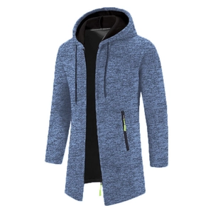Men's Mid-Length Hooded Knitted Cardigan Jacket Full Zip Casual Marled Outwear Mid-Long Hoody With Zipper Pockets For Daily Streetwear