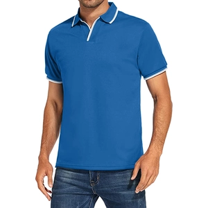 Herren Poloshirt in Königsblau mit weißen Kragenstreifen und V-Ausschnitt aus Mesh-Stoff