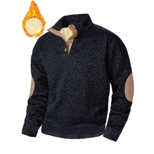 Men's casual slim fit stand collar sweatshirt with button detail and warm fleece lining