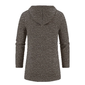 Rear view of men's hooded marled knit cardigan in brownish grey with texture detail