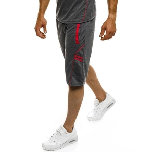 Pantalón corto deportivo gris oscuro de hombre con costuras rojas para fitness