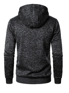 Vue arrière d'un cardigan à capuche gris chiné pour homme avec détails en maille fine
