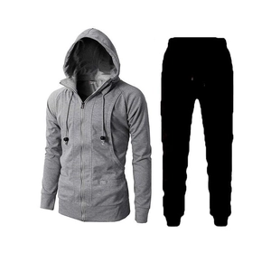 Detailed view of men's gray hooded fleece jacket with unique pleated chest design