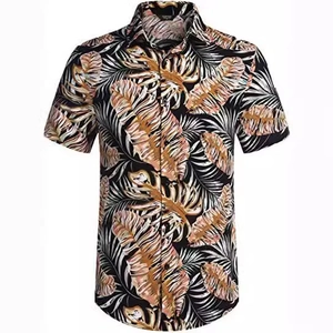 Herren Hawaiihemd locker geschnitten mit tropischem Palmenblattmuster in Schwarz und Braun