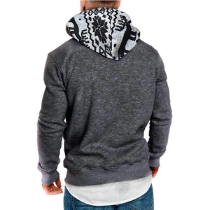 Men's slim fit hoodie set in dark grey with Christmas snowflake pattern on hood