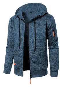 Giacca sportiva da uomo con cappuccio in maglia mélange blu-nero e dettagli arancioni