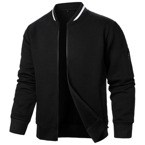 Chaqueta Bomber Casual para Hombre Textura de Diamante Cremallera Completa Cuello Alto Con Rayas Blancas Bolsillo Manga