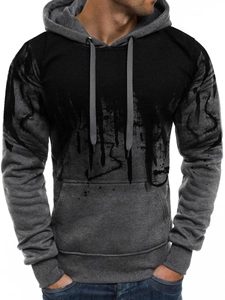 Men's autumn hooded sweatshirt featuring street graffiti ink splash print in grey and black