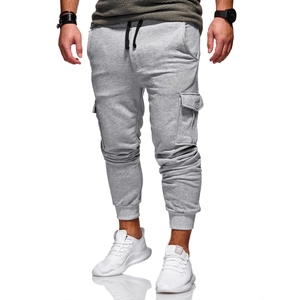 Pantalon cargo gris pour homme avec cordon de serrage et poches à rabat