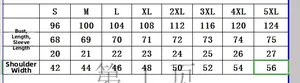 Detailed size chart for men's slim fit polo shirt set showing bust and length from S to 5XL