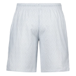 Close-up of lightweight white men's shorts with grey geometric 3D print texture