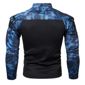 Men's tactical camouflage long sleeve jersey with stand collar and sleek back view