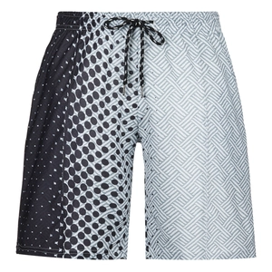 Detail of men's summer shorts showing 3D patchwork patterns and adjustable drawstring