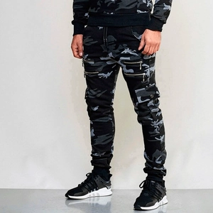 Men's Slim Fit Camouflage Cargo Joggers With Drawstring Multi Pockets Zipper Decoration Casual Athletic Sweatpants Trousers