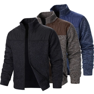 Men's autumn winter knit cardigan jacket with quilted shoulders in three colors