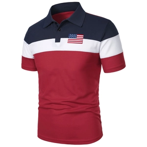 Polo à manches courtes pour homme tricolore avec broderie drapeau et maille piquée