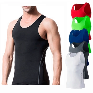 Men Quick Dry Compression Vest Fitness Sports Training Sleeveless Tank Top Polyester Slim Fit Gym Running Basketball Workout Shirt